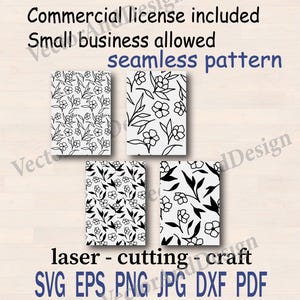 Seamless Floral Pattern SVG, Simple Flower Cut File, Botanical Leaves, Repeating Digital Paper Background