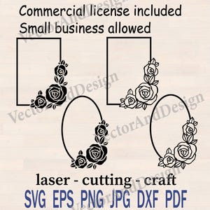 Rose Frame SVG Bundle, Rectangular Floral Frames for Laser Cut, Engraving and Cricut
