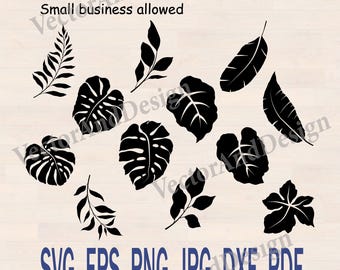 Pacchetto di file SVG con foglie tropicali, file botanici per taglio laser, Cricut e Silhouette.