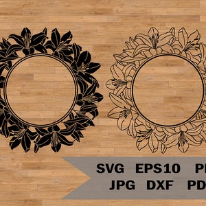 Plantilla de lirio SVG, marco floral SVG, Cricut, archivos de corte de silueta, PDF de lirio, descarga de lirio, descarga instantánea, paquete de lirios SVG