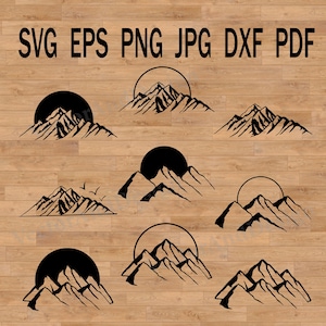 Montaña vectorial SVG, archivos de corte de montaña, amanecer en las montañas, naturaleza al aire libre SVG, camping SVG, montaña Cricut, silueta de montaña