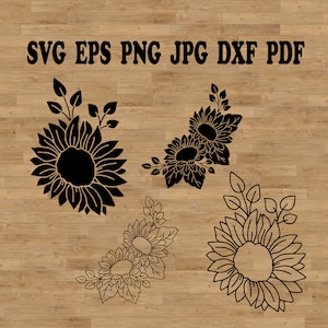 Archivo SVG de girasol para cortar, envoltura SVG de girasol, clipart de girasoles, paquete SVG de boda, letreros de boda SVG, arte lineal SVG, SVG botánico