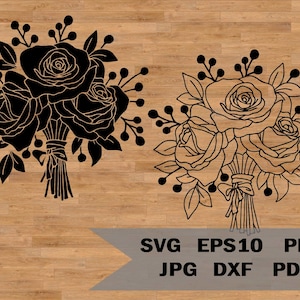 Ramo de rosas SVG, clipart de rosas, plantas SVG PNG, rosa floral SVG, diseño floral SVG, ramo floral SVG, silueta floral, jardín SVG