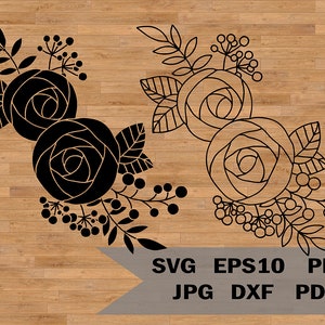 Flores en SVG, rosas SVG, ramos de rosas, decoración floral, plantilla de corte de papel, archivos de corte para Cricut y Silhouette, plantas botánicas SVG