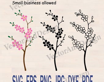 Cherry Blossom Branch SVG, Sakura Flower Design, Cricut Cut File, Laser Cutting