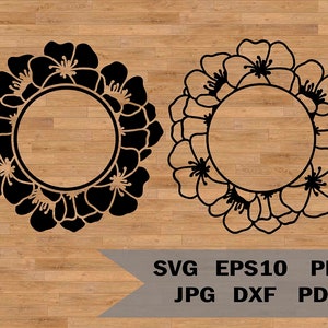 Flower frame template svg, Floral wreath, Monogram frame, Circle frame, wedding frame svg, Paper cut template, Svg for cricut and silhouette