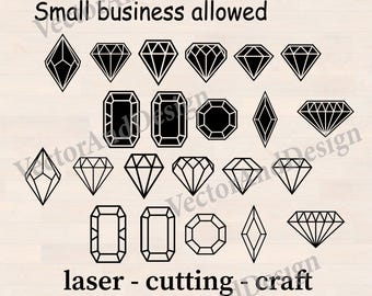 Diamond SVG Bundle, Gem Cut Files, Jewel Silhouettes for Cricut, Laser and Engraving