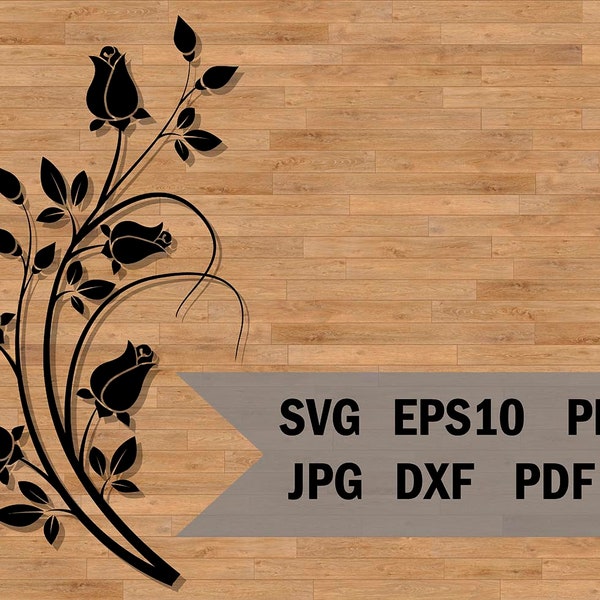 RosenStrauß Vorlage für SVG Design, Silhouette of Flower PNG, Ast mit Rosen Knospen svg Vorlage, SVG für Cricut und Silhouette