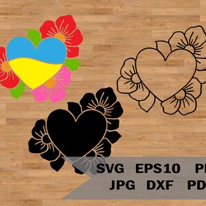 Ucrania SVG, corazón de Ucrania PNG, corazón floral SVG, corazón de flores SVG, plantilla de corte de flores, corona floral Cricut, flor de amor SVG