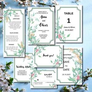 Modèle de faire-part de mariage jardin, invitation modifiable de fleurs sauvages sur toile, mariage de printemps rustique, téléchargement numérique imprimable