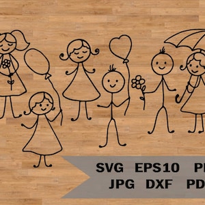 Figuras divertidas SVG, Figura de niña SVG, vector de corte imprimible, Figura de niño SVG, Amigos de niño y niña SVG, Niño y niña SVG, Niño pequeño SVG