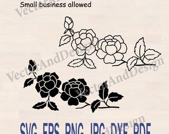 Peony Branch SVG, Peony Flower Cut File for Cricut, Silhouette and Laser Engraving
