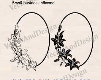 Lily Floral Frame SVG, Cricut Silhouette Laser Cut Files (Digital Download)