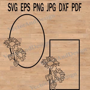 Sunflower Svg, floral wreath frame svg, flowers svg bundle, sunflower svg laser cricut
