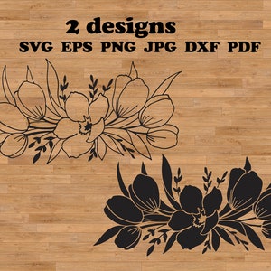 Borde tulipanes Svg, Bouquet Svg, Ramo floral Svg, lima de corte de borde, silueta floral, monograma dividido svg, signo floral svg