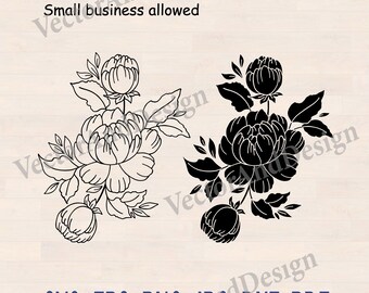 Peonies Svg, wedding flower clipart, botanical flowers bouquet print on mug tshirt, peony vector