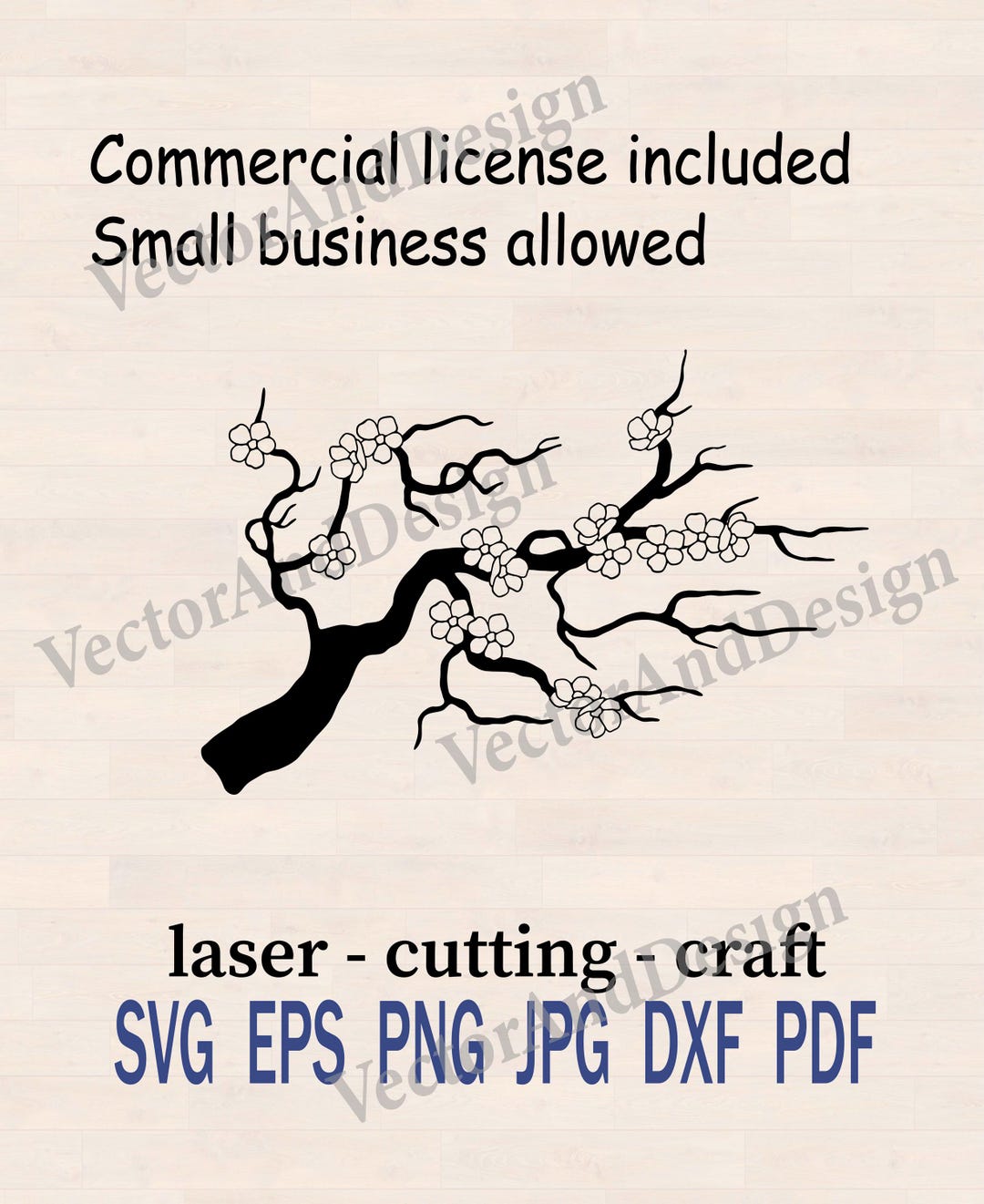 Cherry Blossom Branch SVG, Sakura Flowers Laser Cut File for