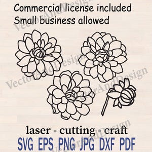 Kwiaty dalii SVG, pliki wycinane laserowo, clipart kwiatów png, cyfrowe pobieranie zaproszeń ślubnych