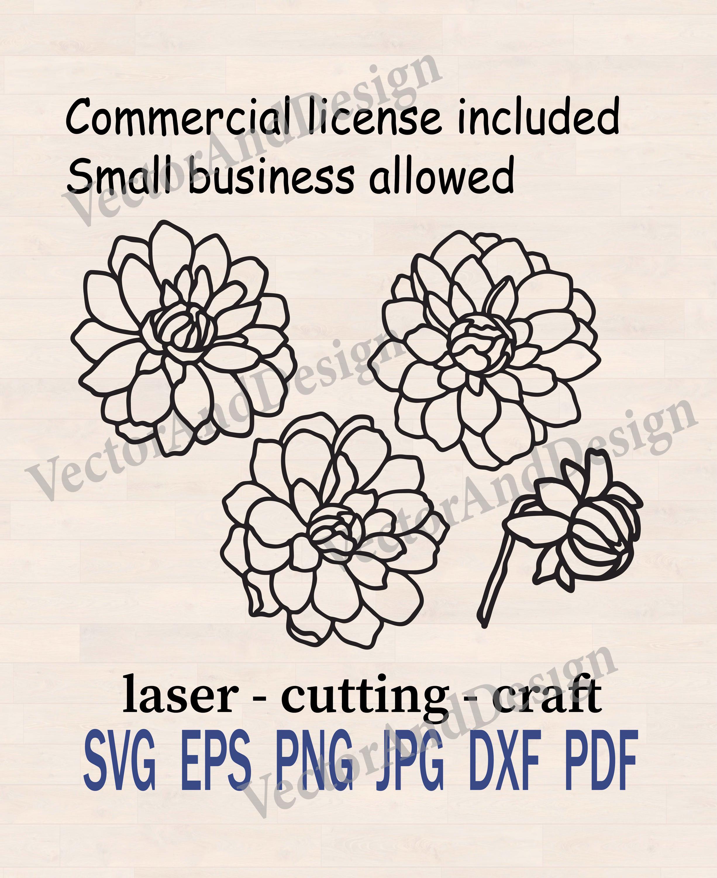 Dahlia Flowers SVG, Laser Cut Files Flower Clipart Png, Wedding