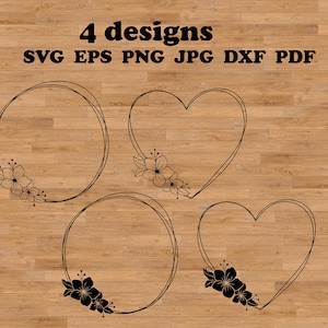 フレーム ハート フラワー svg、花のフレーム svg、花のハート svg、花のフレーム svg、桜 svg、花輪 svg、ハート モノグラム svg