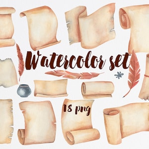 Papeles digitales de acuarela, fondo de papiro, papel de acuarela PNG, textura de papel antiguo, clipart de papel de pergamino, estilo vintage dibujado a mano