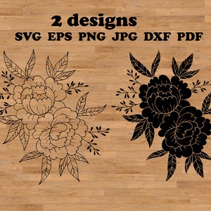 Peonies Svg, rose svg, Wildflower svg, botanical svg, Floral bundle svg, print on mug tshirt, flower border svg, hand drawn peony