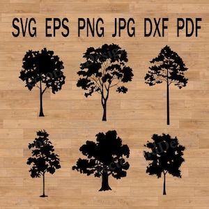 Silueta de árbol SVG, archivos SVG de bosque, árbol de la vida, árbol genealógico SVG, árboles dibujados a mano, línea de árboles SVG, clipart de pino de contorno