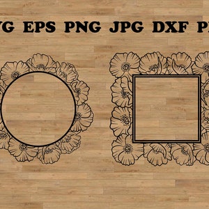 Cadre svg coquelicot, svg couronne, pavot svg, images botaniques, couronne décorative, impression sur mug tshirt, sublime coquelicots, couronne florale svg