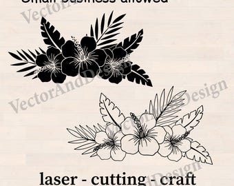 Hibiscus Flower SVG Stencil, Hawaiian Tropical Flowers Template Cut File (Digital Download)