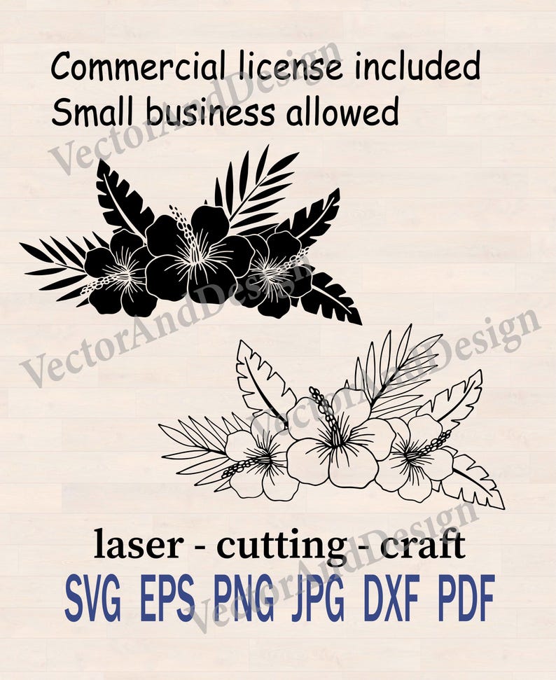 Hibiscus Flower SVG Stencil, Hawaiian Tropical Flowers Template Cut File (Digital Download)