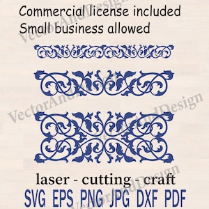 Damask Floral Border SVG, Decorative Ornament, Line Stencil (Digital Download)
