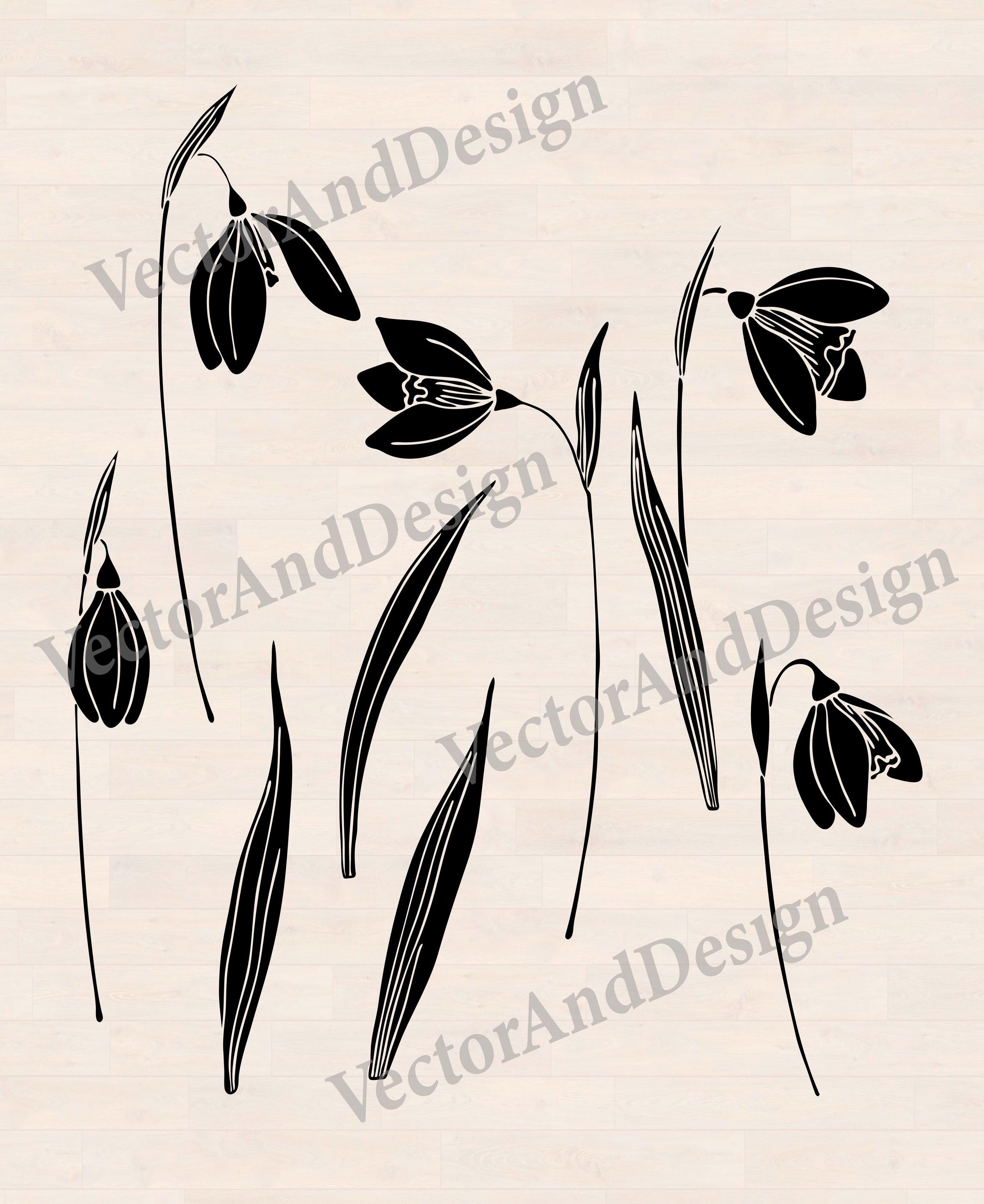 スノードロップのテンプレートSVG、春の花のステンシルカット
