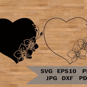 Cadre orchidée svg, coeur coeur svg, modèle svg orchidée, branche d'orchidée fleurs feuilles tropicales, fichier coupé, pour Cricut et Silhouette