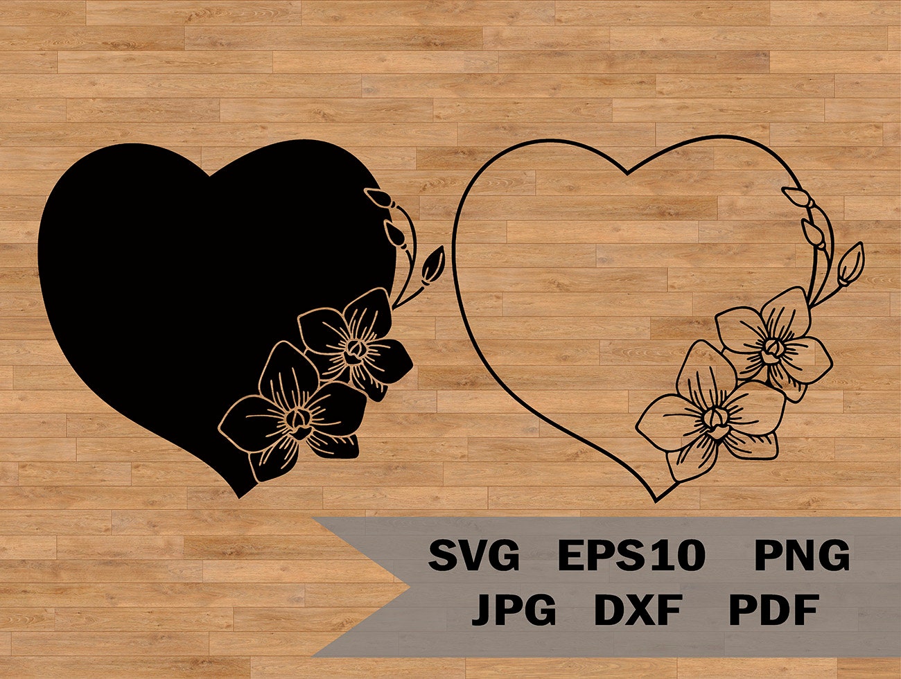 Frame Orchid Svg, Heart Flower Template, Tropical Branch Cut File