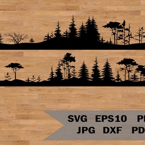 Natura svg, paesaggio Albero svg, Foresta svg, Bordo albero svg, Campeggio svg, Sfondo svg, Vettore foresta, File albero tagliato al laser, Silhouette