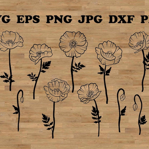 Poppy flower Svg, poppy bouquets, botanical svg, poppy svg, poppy clipart, simple flower art, line art svg, poppy art, wildflower svg