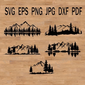 Paisaje de montañas y naturaleza SVG, archivo SVG de campamento forestal, escena de montaña forestal SVG, paquete PNG de bosque, cordillera