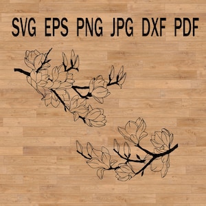 Archivo SVG de rama con flores de magnolia para diseñar postales, invitaciones, tarjetas de presentación y otros diseños de scrapbooking, camisetas