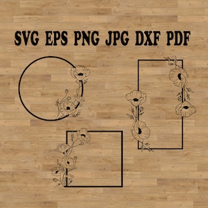 Mohn Rahmen svg, Kranz svg, Mohnblumen svg, Blumenkranz svg, Monogrammrahmen svg, Blumenrahmen svg, Kranz Monogramm svg, Druck auf Becher Tshirt