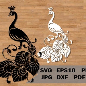 Gracieux modèle paon svg, fichier SVG pochoir pour Cricut et Silhouette, transfert de vinyle paon, décoration au pochoir