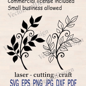 Swirl Leaves SVG, Flourish Branches Vector, Laser Cut Files Leaf (Digital Download)