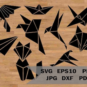 Origami Vorlage svg, Origami Kran SVG, Bundle-Dateien für Cricut, Origami Tier Sammlung, abstraktes svg, geometrisches Fuchs svg, polygones svg
