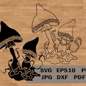 Modèle de champignons fabuleux svg, champignons magiques Halloween, pochoir champignon vénéneux, SVG pour Cricut et Silhouette