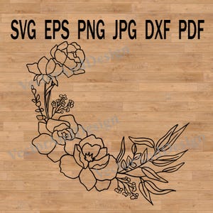 Flores de esquina SVG, peonías SVG, botánico SVG, borde SVG, paquete floral SVG, flores silvestres SVG, archivo de corte floral, arte lineal SVG