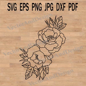 Peonies Svg, Floral line art, Vector Flowers Outline, Peonies stickers, botanical peony clipart