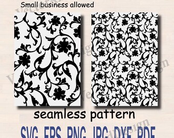 Damask Floral Seamless Pattern, A4 Baroque Digital Paper for Scrapbooking