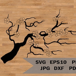 桜テンプレート SVG、花のついた木の枝、桜 SVG、日本 SVG、カット ファイル 花の枝 SVG、Cricut 用、シルエット