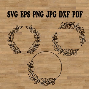 Marco de hojas SVG, hojas de laurel SVG, marcos de plantas minimalistas para diseño SVG, marco de hoja de monograma SVG, corona floral SVG
