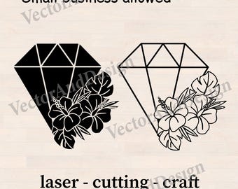 Hibiscus Flower SVG, Crystal Floral Design, Tropical Laser Cut Files