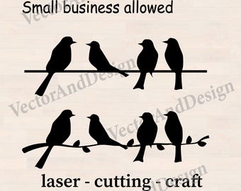Birds on a branch svg, Laser cut file, Birds Clipart PNG, birds on a wire, Nature svg
